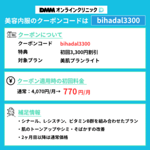 DMMオンラインクリニックの美容内服クーポン